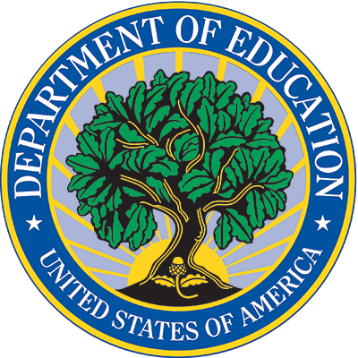 Official seal of the U.S. Department of Education, a multicolor tree with text wrapping around it in a circle