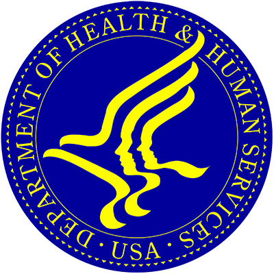 Official seal of the U.S. Department of Health and Human Services, yellow design in a blue circle