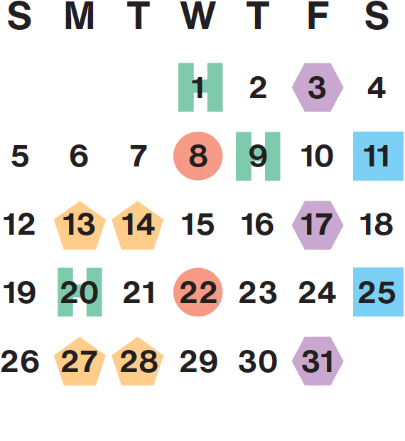 January 2025 calendar month grid with columns for Sunday to Saturday, January 1 on Wed first row, and January 31 on Fri sixth row