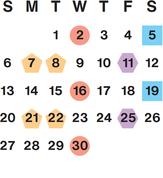 April 2025 calendar month grid with columns for Sunday to Saturday, April 1 on Tues first row, and April 30 on Wed fifth row