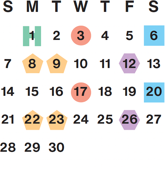 2025 calendar month grid with columns for Sunday to Saturday, Sept 1 on Mon first row, and Sept 30 on Tues fifth row