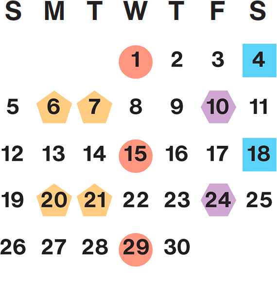 April 2026 calendar month grid with columns for Sunday to Saturday, April 1 on Wed first row, and April 30 on Thu fifth row