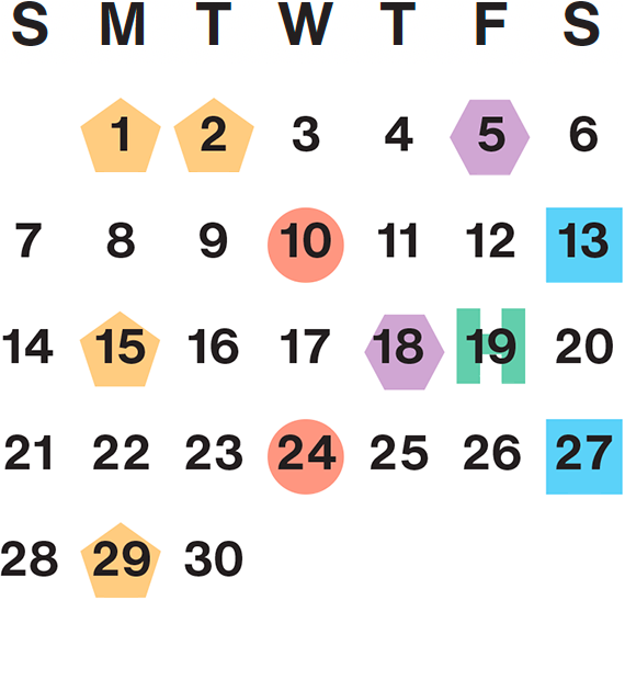  June 2026 calendar month grid with columns for Sunday to Saturday, June 1 on Fri first row, and June 30 on Sun sixth row