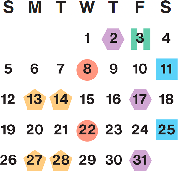 July 2026 calendar month grid with columns for Sunday to Saturday, July 1 on Wed first row, and July 31 on Fri fifth row