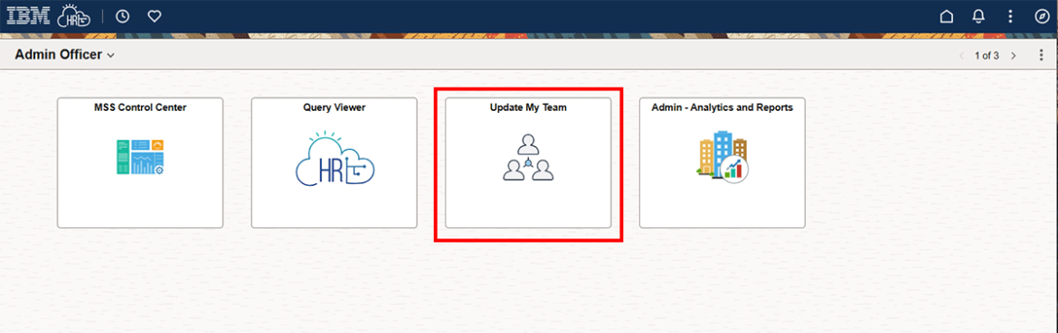  Screenshot showing Update My Team tile highlighted in red.