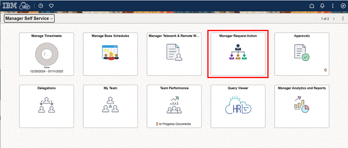  Screenshot showing Manager Request Action tile highlighted in red.