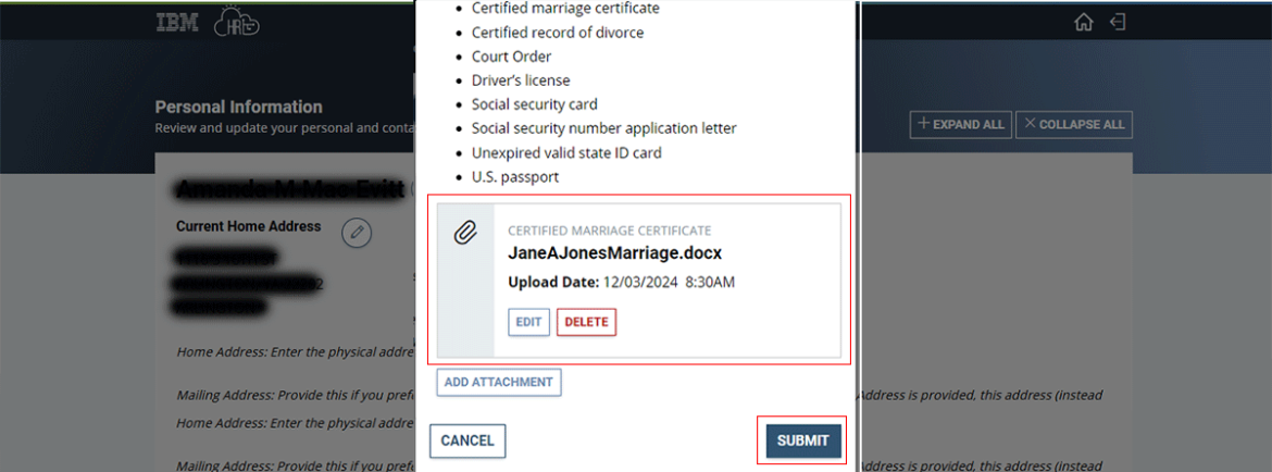  Screenshot showing uploaded file with the submit button highlighted in red.