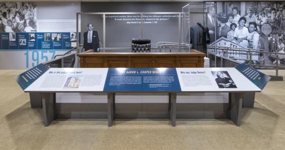 Cooper bench sits on display at the Supreme Court Exhibition
