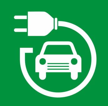 Green Image with a small car wrapped in an electric cord with plug