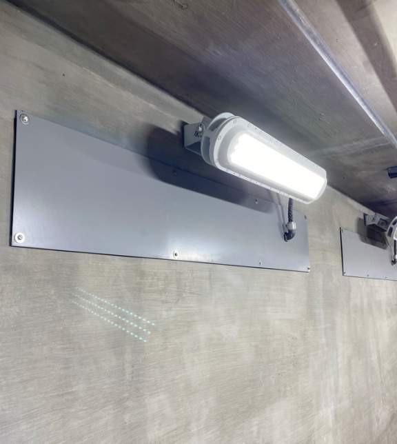 Close up of mounted tunnel light.